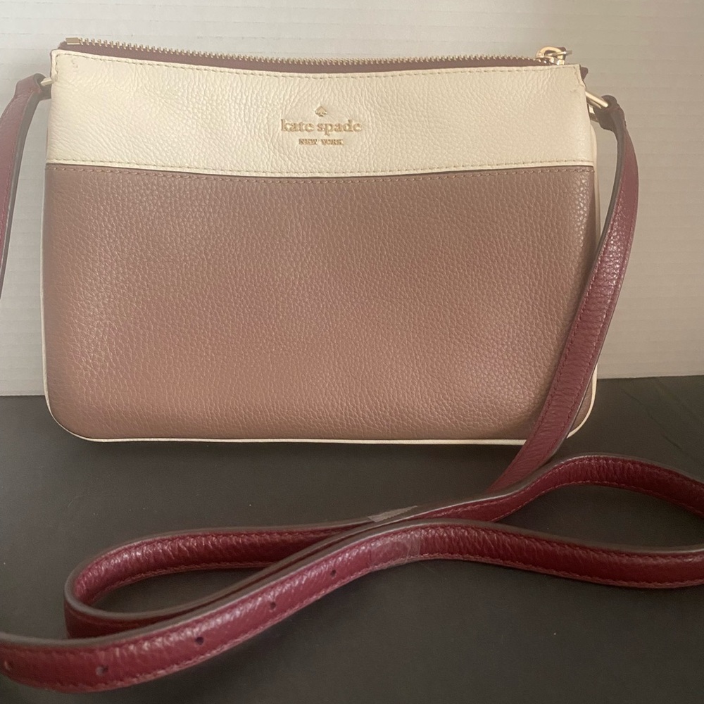 Kate Spade Triple Gusset Cream and Brown Leather Crossbody Bag